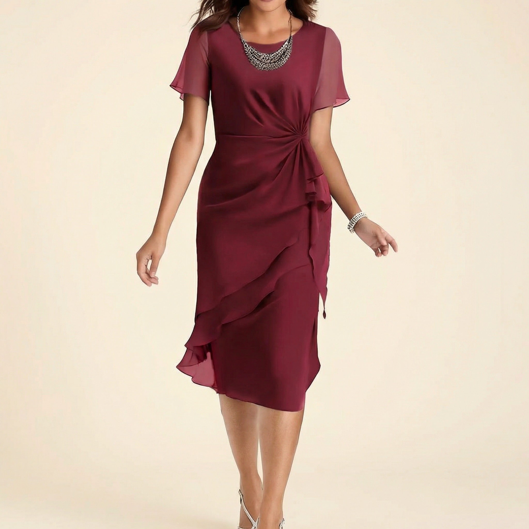 Women's Wedding Guest Cocktail Dress with Twist Knot Detail