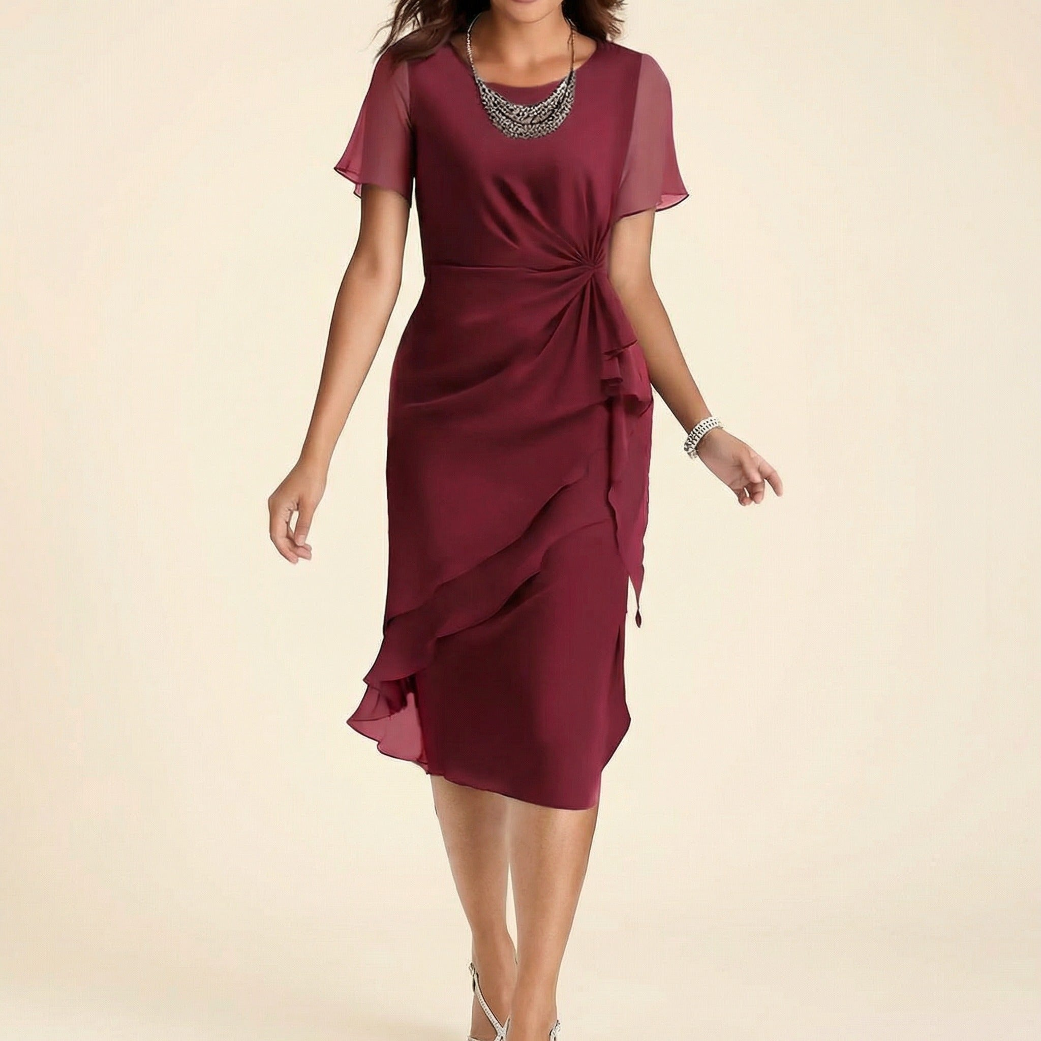 Women's Wedding Guest Cocktail Dress with Twist Knot Detail