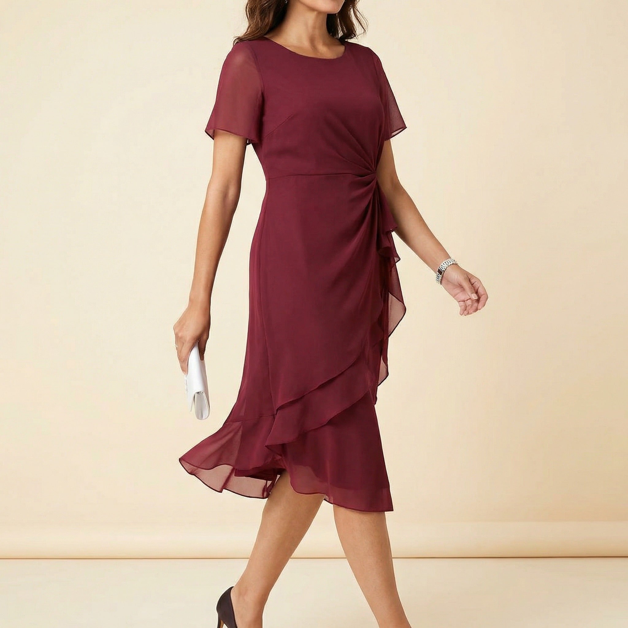 Women's Wedding Guest Cocktail Dress with Twist Knot Detail