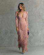 Women's Wedding Guest Evening Maxi Dress with Fringe Skirt