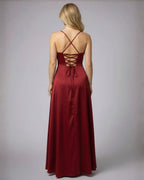 Women's Wedding Guest Evening Maxi Dress with Lace-Up Back