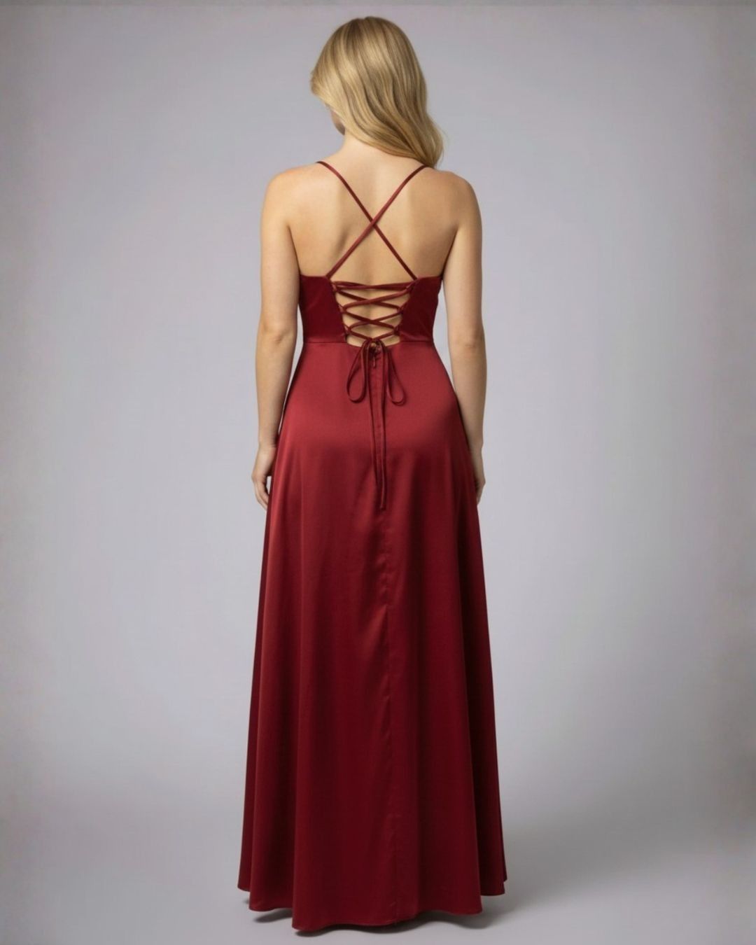 Women's Wedding Guest Evening Maxi Dress with Lace-Up Back