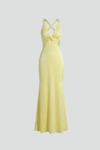 Women's Wedding Guest Evening Maxi Dress with V-Neck and Open Back