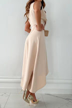 Women's Wedding Guest Evening Midi Dress with V-Neck