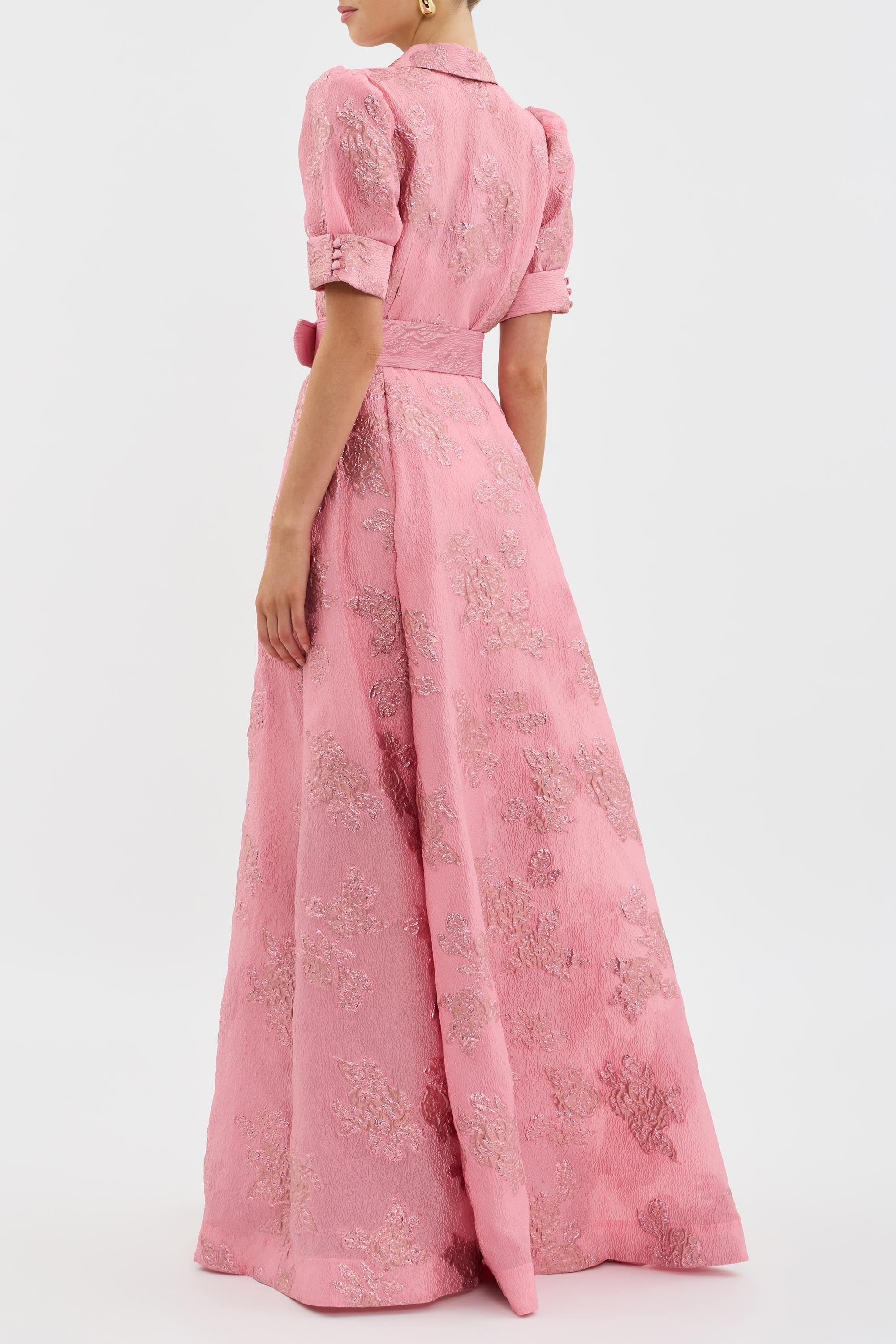 Women's Wedding Guest Floral Maxi Dress with Puff Sleeves and Belt