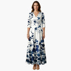 Women's Wedding Guest Floral Maxi Dress with V-Neckline