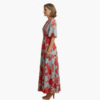 Women's Wedding Guest Floral Maxi Dress with V-Neckline
