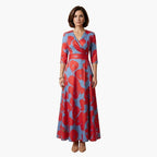 Women's Wedding Guest Floral Maxi Dress with V-Neckline
