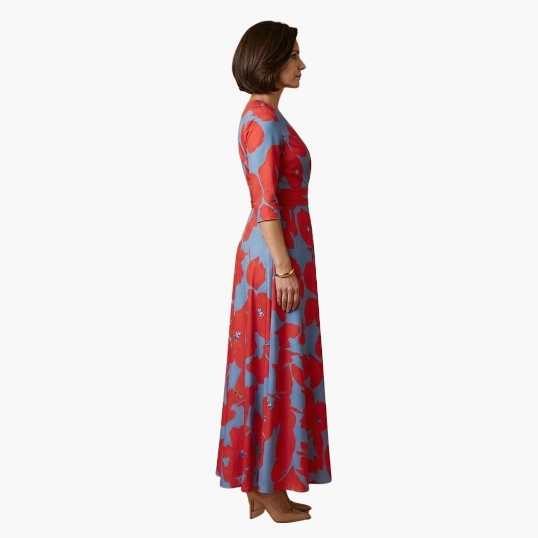 Women's Wedding Guest Floral Maxi Dress with V-Neckline