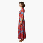 Women's Wedding Guest Floral Maxi Dress with V-Neckline