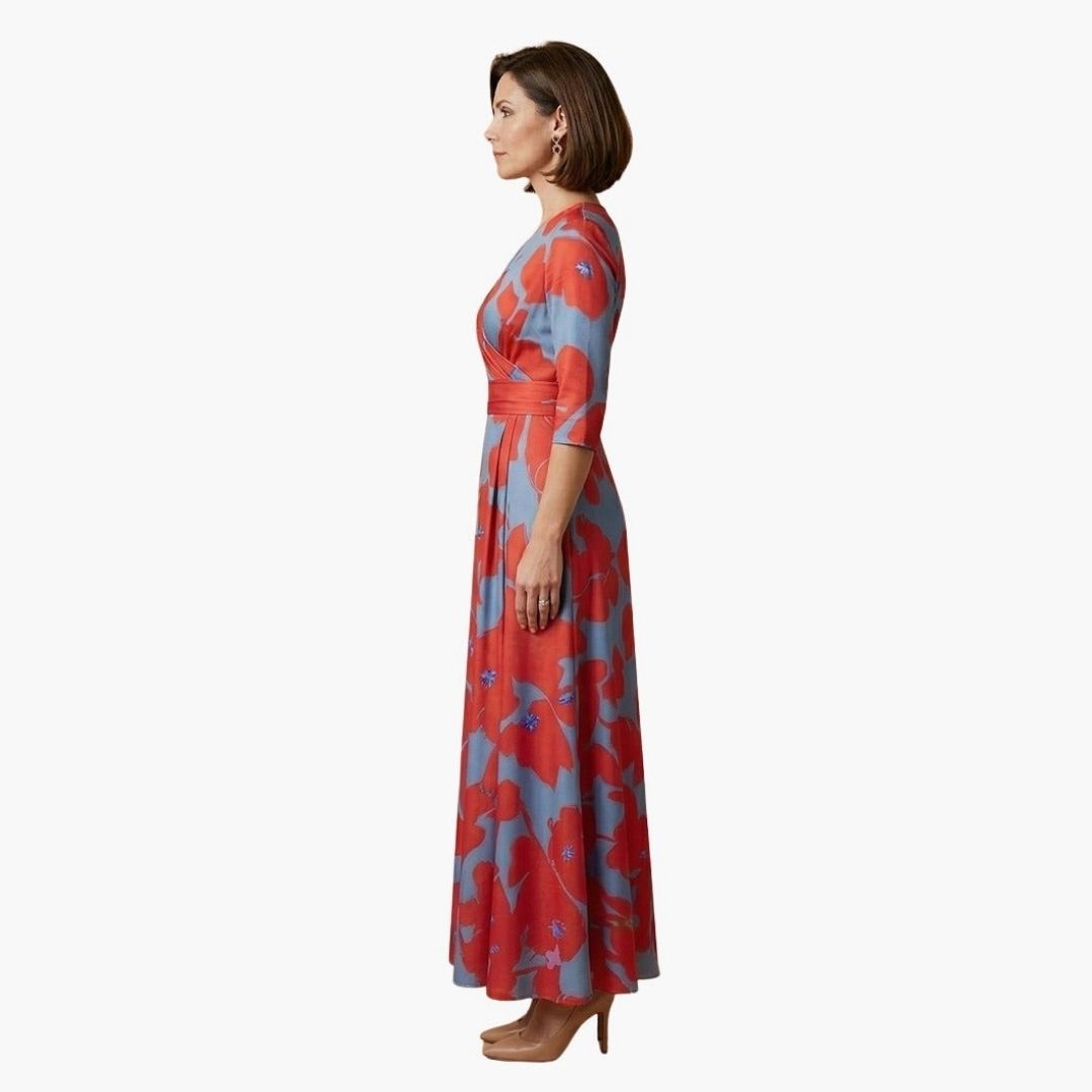 Women's Wedding Guest Floral Maxi Dress with V-Neckline