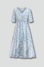 Women's Wedding Guest Floral Midi Dress with V-Neck