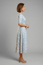 Women's Wedding Guest Floral Midi Dress with V-Neck