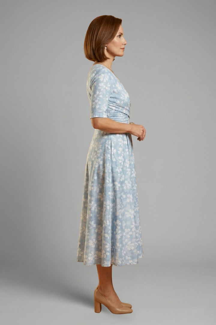 Women's Wedding Guest Floral Midi Dress with V-Neck