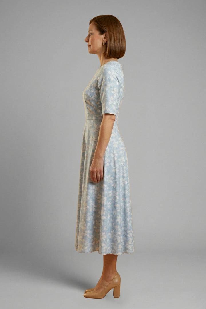 Women's Wedding Guest Floral Midi Dress with V-Neck
