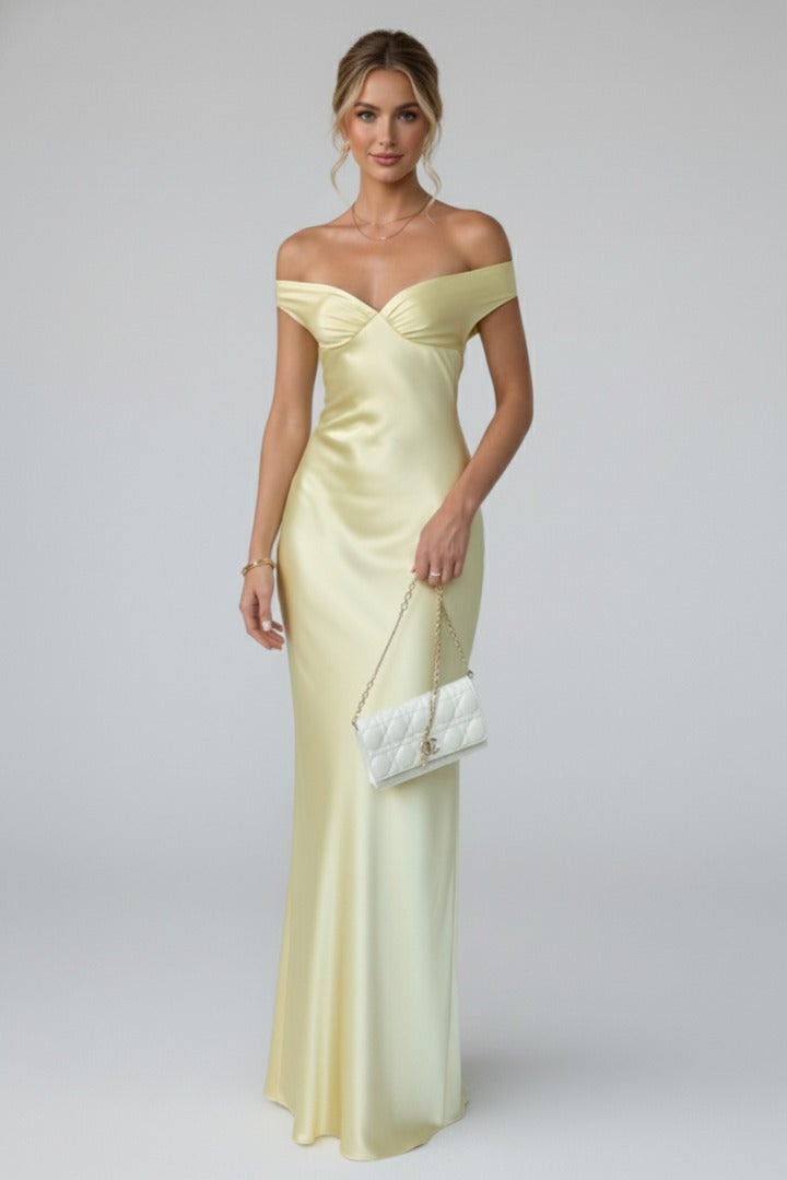 Women's Wedding Guest Formal Maxi Dress with Off-Shoulder Neckline