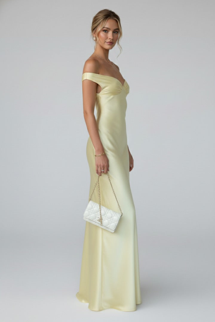 Women's Wedding Guest Formal Maxi Dress with Off-Shoulder Neckline