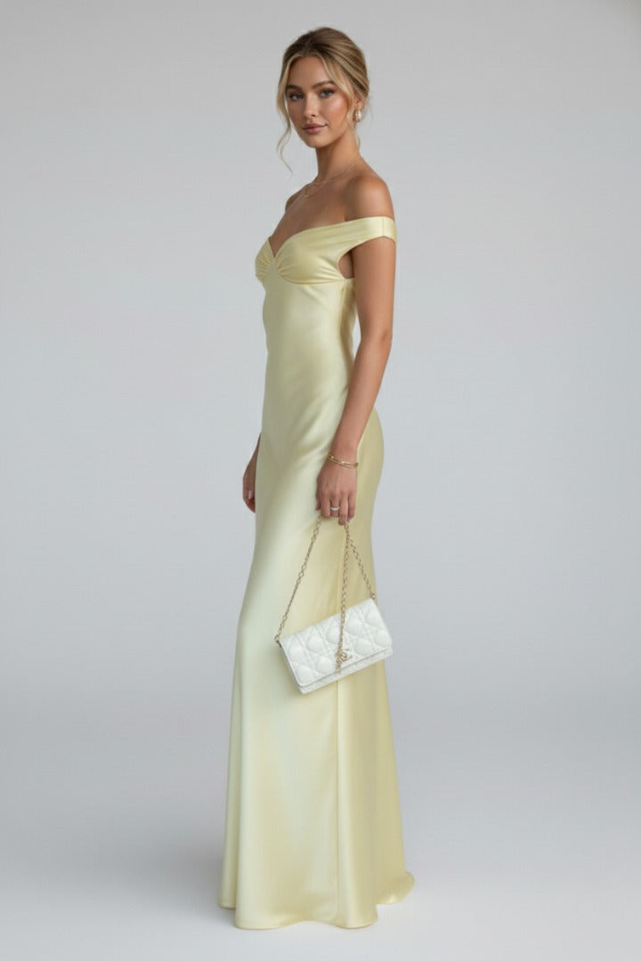 Women's Wedding Guest Formal Maxi Dress with Off-Shoulder Neckline