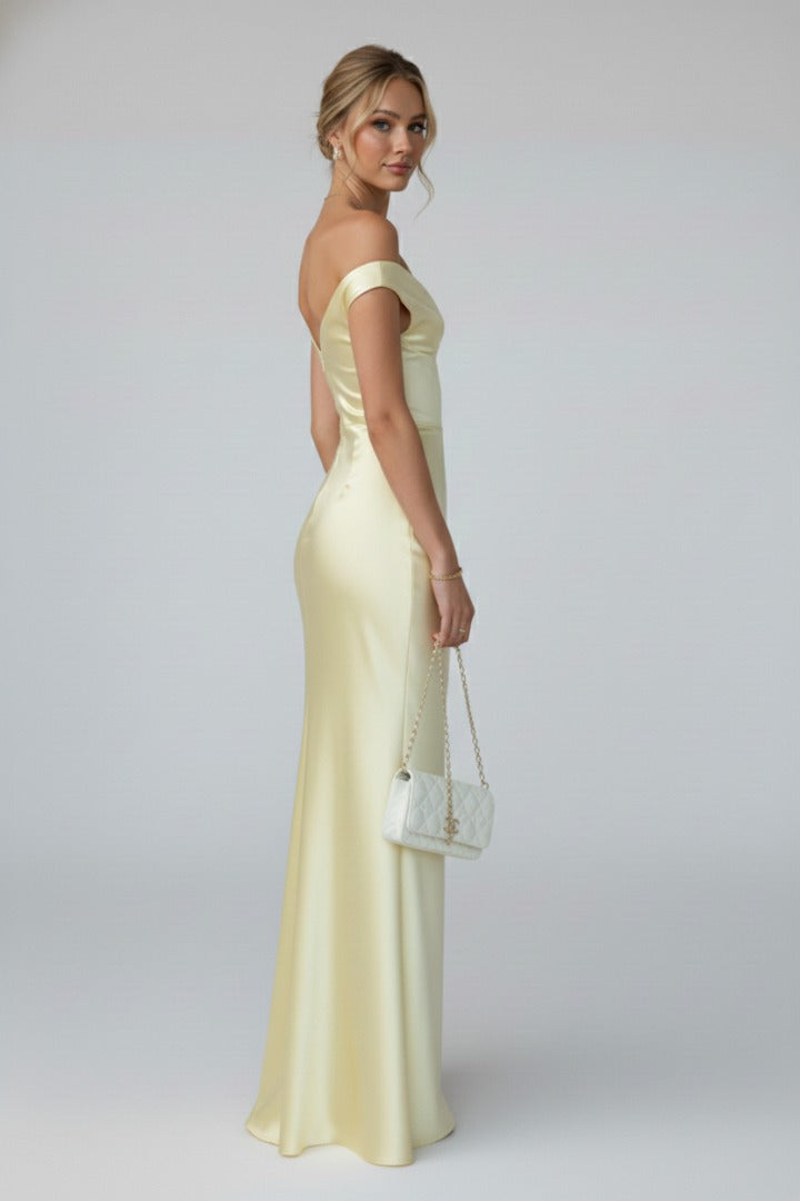 Women's Wedding Guest Formal Maxi Dress with Off-Shoulder Neckline