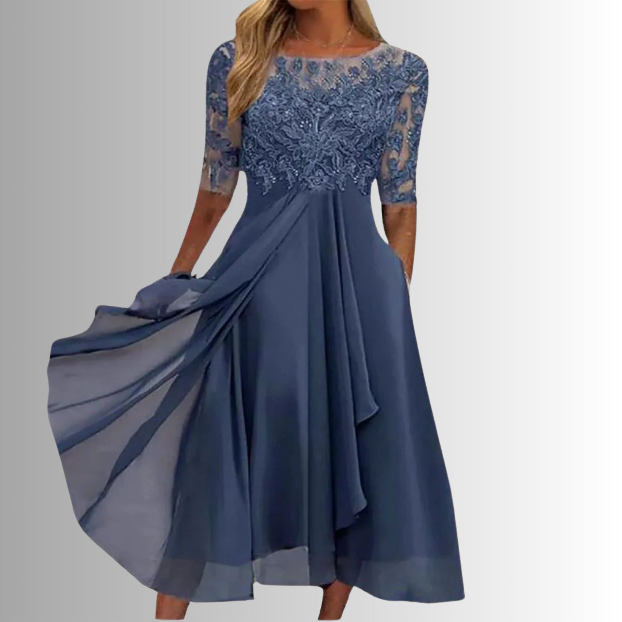 Women's Wedding Guest Formal Midi Dress with Pockets