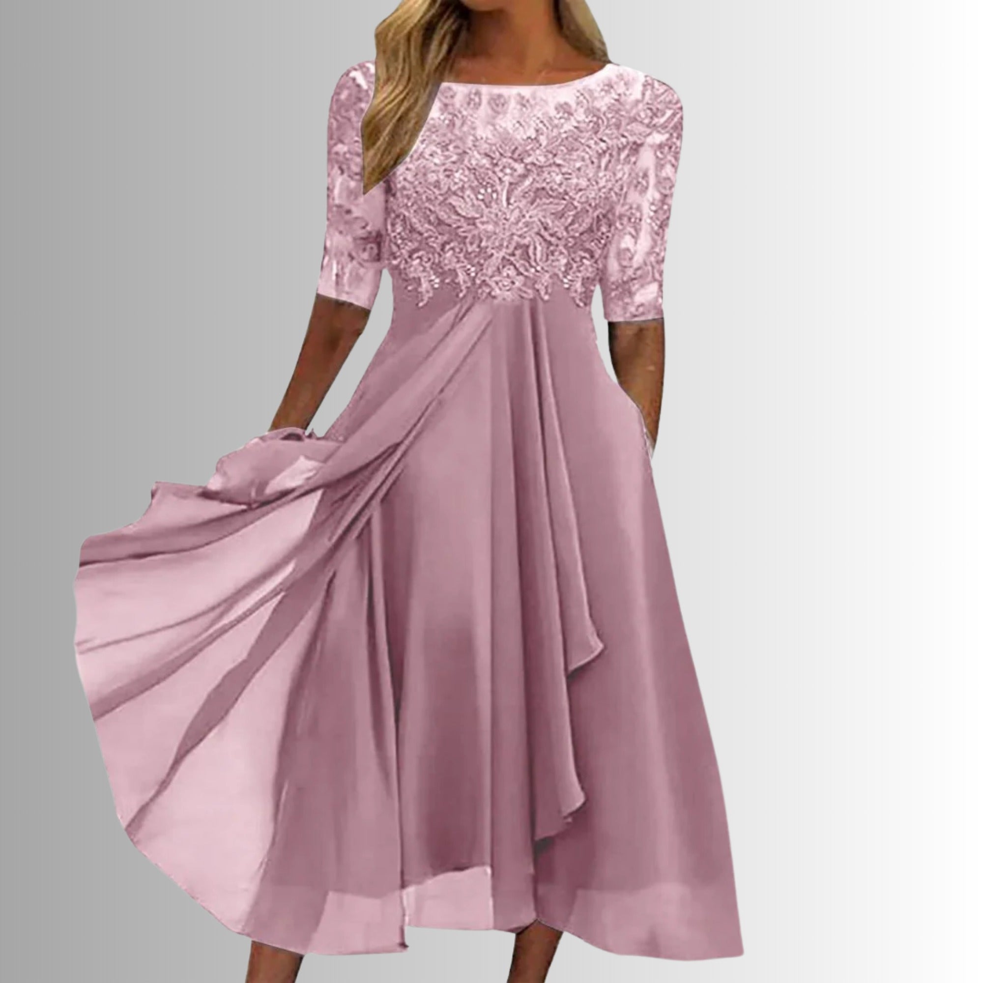 Women's Wedding Guest Formal Midi Dress with Pockets