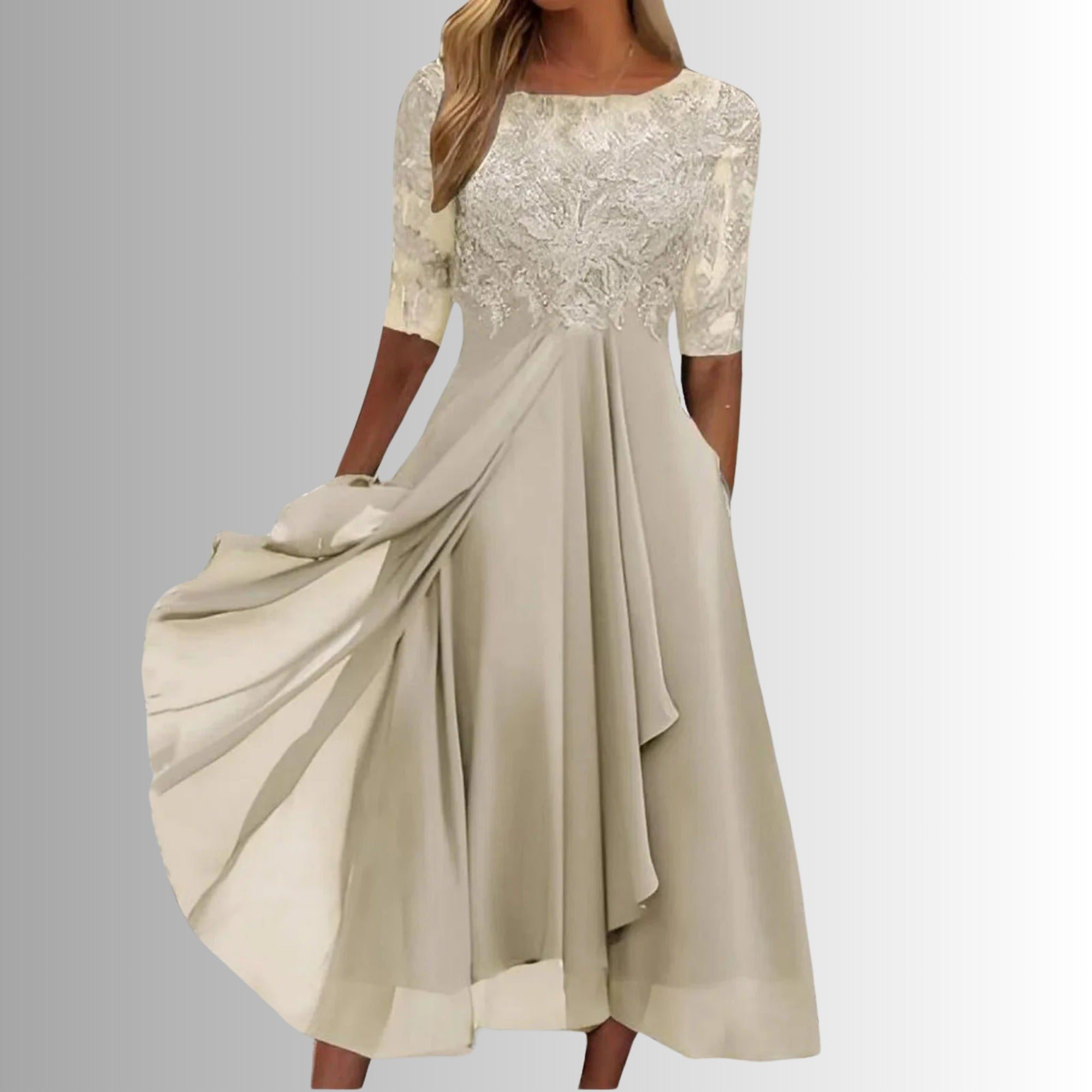 Women's Wedding Guest Formal Midi Dress with Pockets