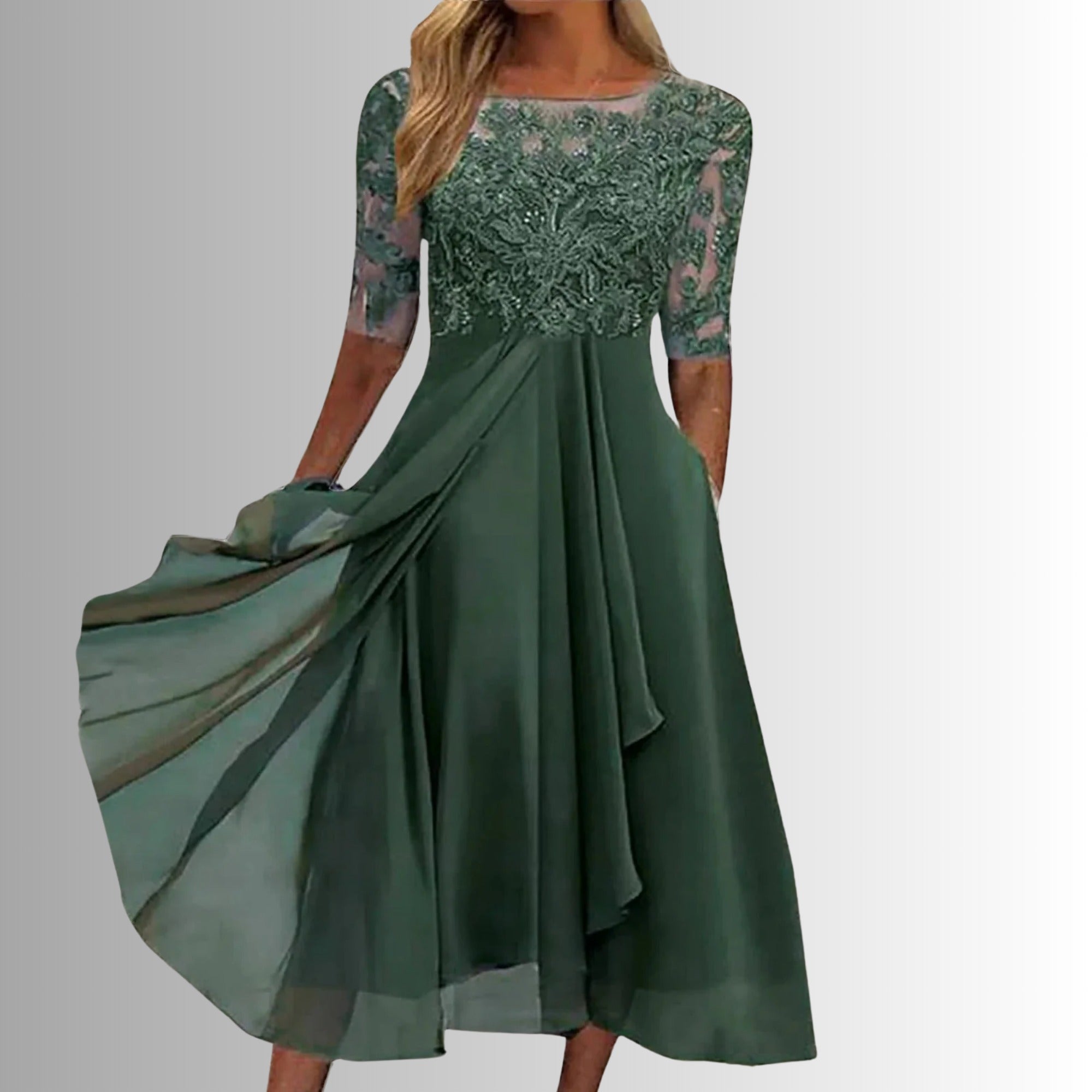 Women's Wedding Guest Formal Midi Dress with Pockets