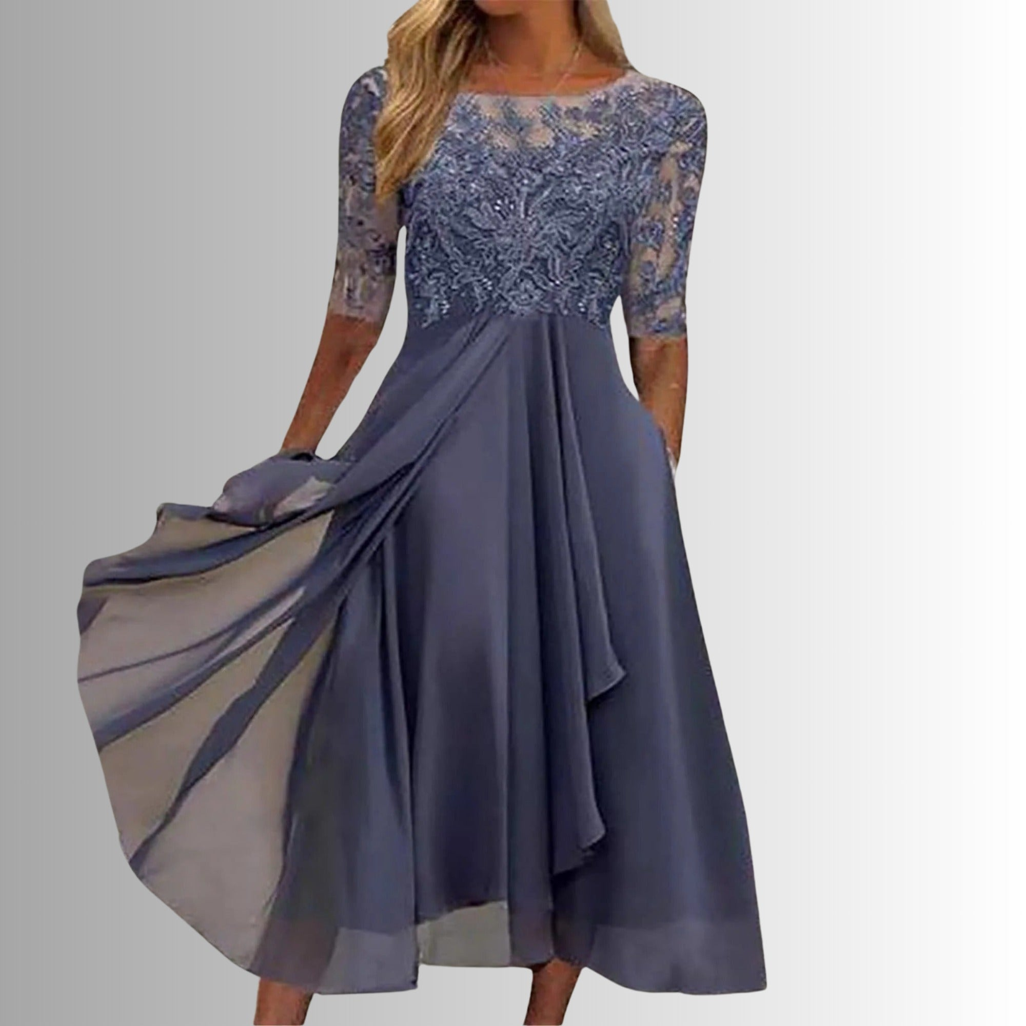 Women's Wedding Guest Formal Midi Dress with Pockets