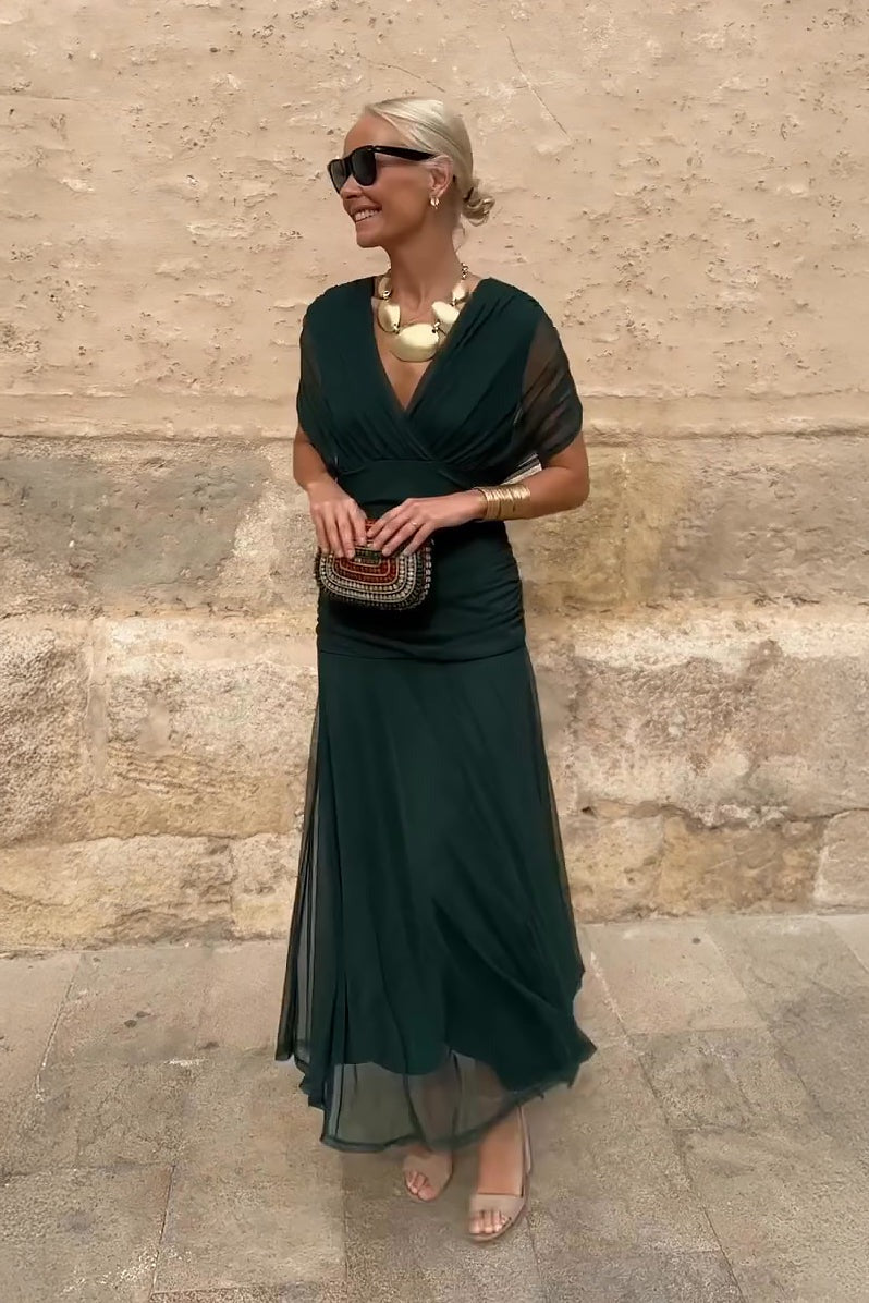 Women's Wedding Guest Maxi Dress with Off-Shoulder Neckline