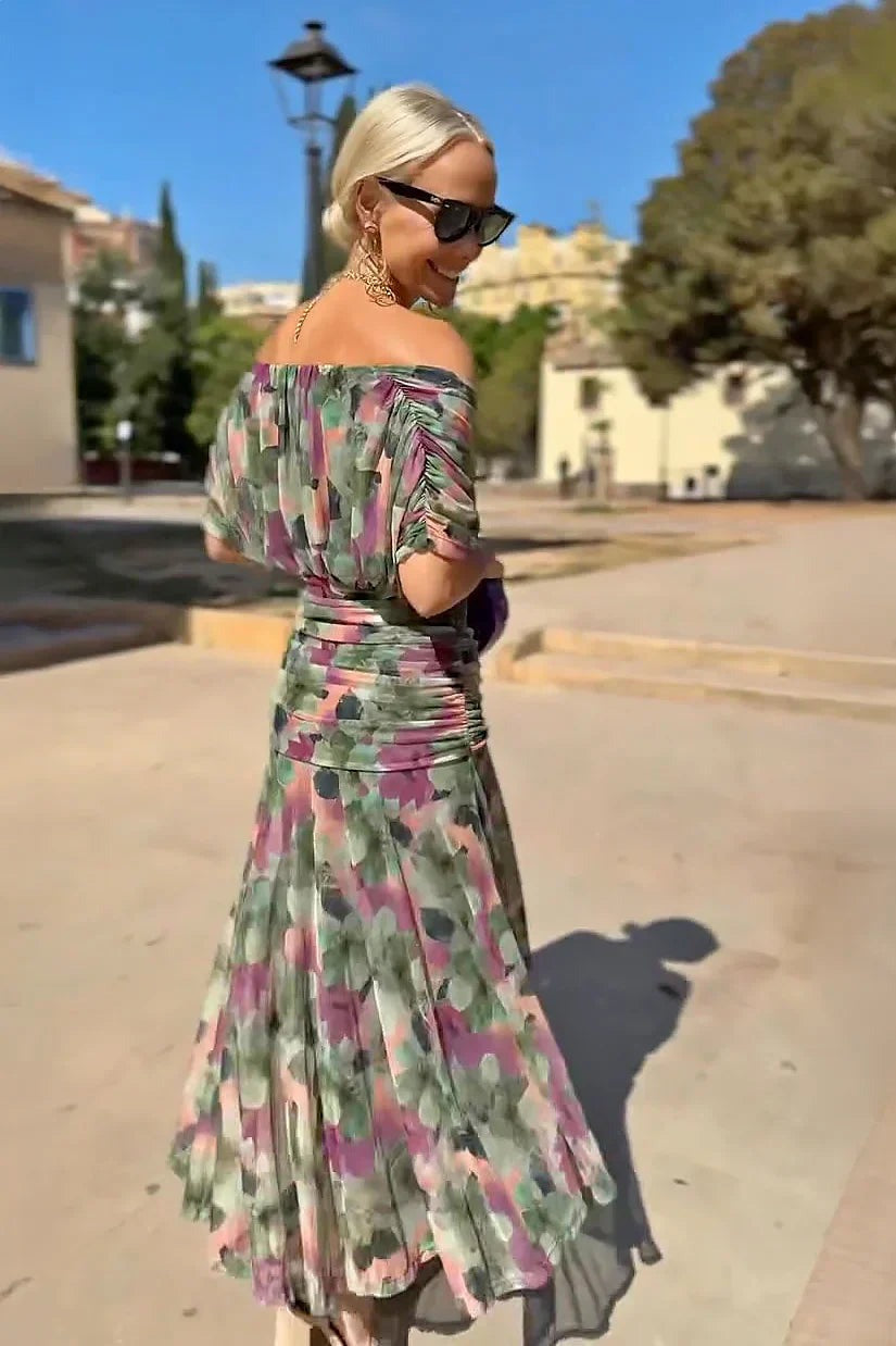 Women's Wedding Guest Maxi Dress with Off-Shoulder Neckline