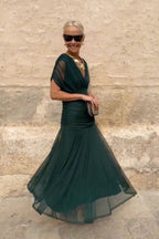 Women's Wedding Guest Maxi Dress with Off-Shoulder Neckline