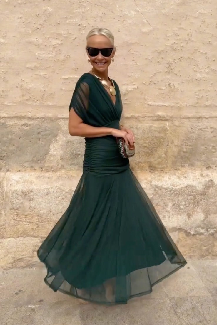Women's Wedding Guest Maxi Dress with Off-Shoulder Neckline