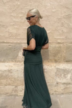 Women's Wedding Guest Maxi Dress with Off-Shoulder Neckline