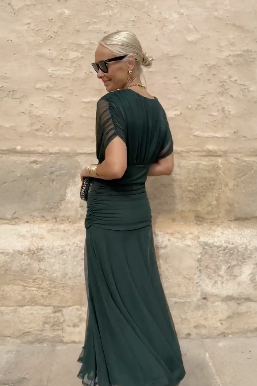 Women's Wedding Guest Maxi Dress with Off-Shoulder Neckline