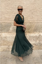 Women's Wedding Guest Maxi Dress with Off-Shoulder Neckline