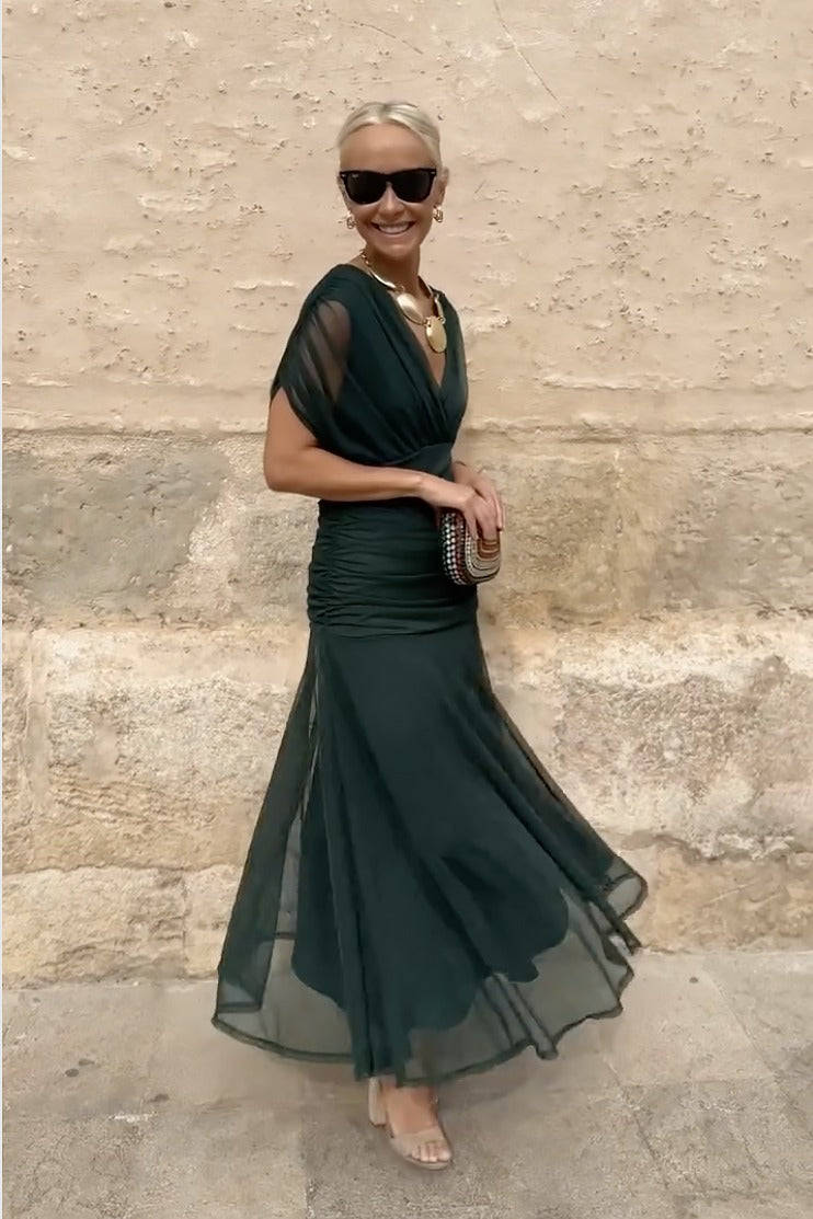 Women's Wedding Guest Maxi Dress with Off-Shoulder Neckline