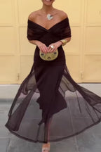 Women's Wedding Guest Maxi Dress with Off-Shoulder Neckline