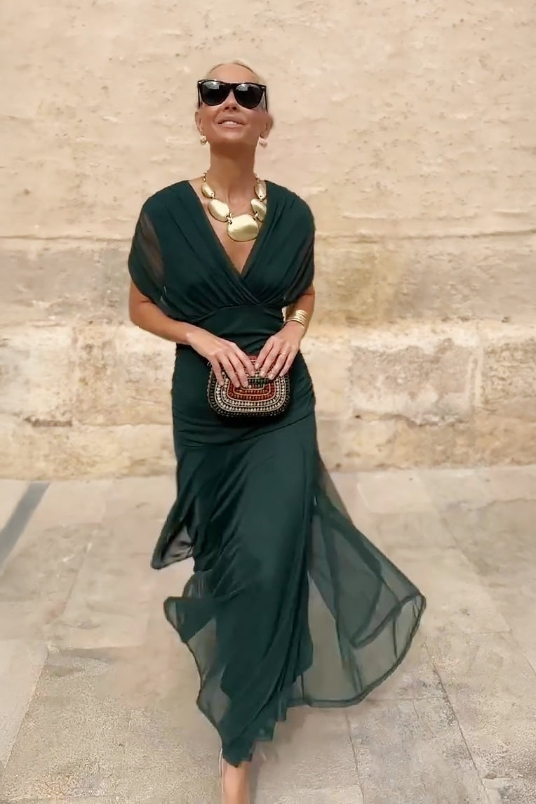 Women's Wedding Guest Maxi Dress with Off-Shoulder Neckline