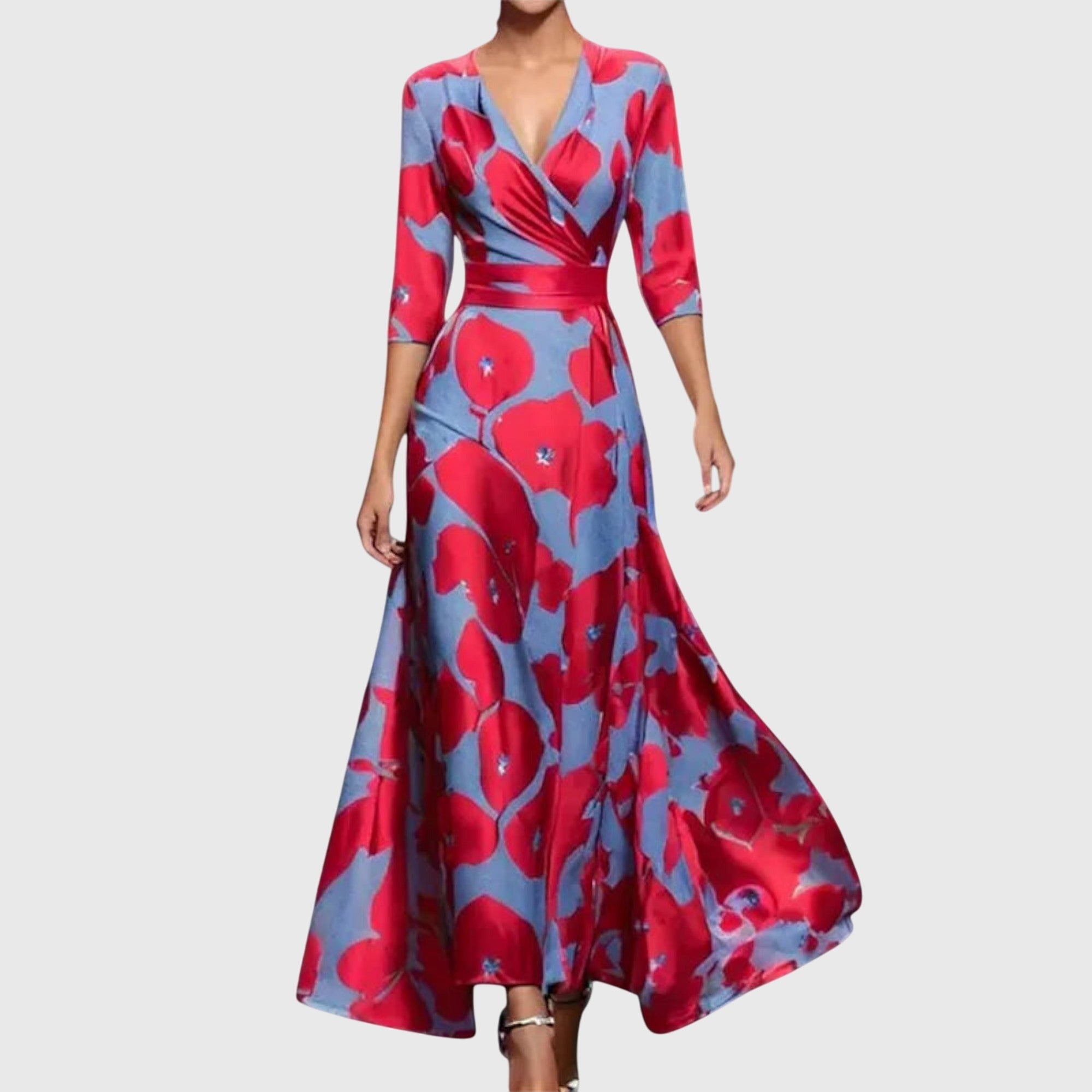Women's Wedding Guest Maxi Dress with V-Neck and Pockets