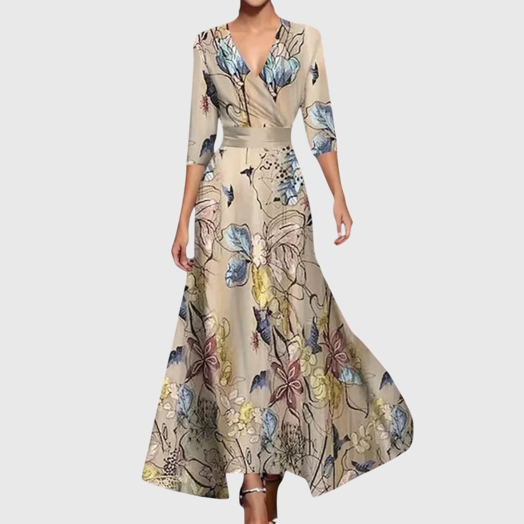 Women's Wedding Guest Maxi Dress with V-Neck and Pockets