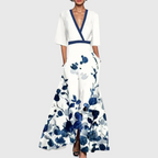Women's Wedding Guest Maxi Dress with V-Neck and Pockets