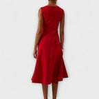 Women's Wedding Guest Midi Dress with Asymmetric Ruffle Hem