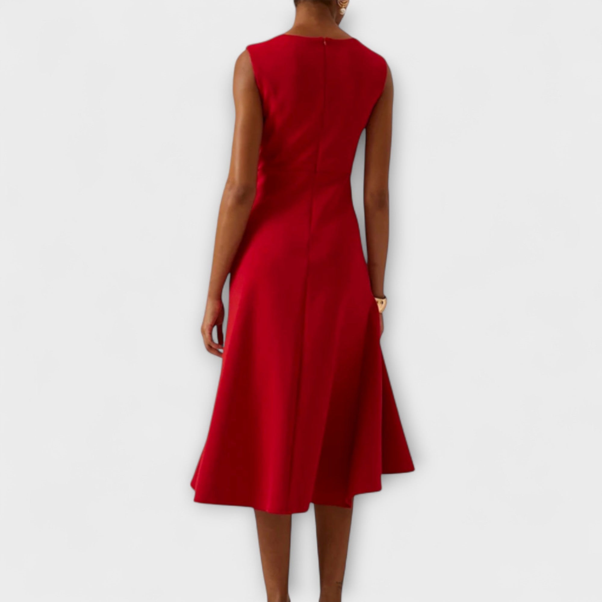 Women's Wedding Guest Midi Dress with Asymmetric Ruffle Hem