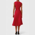 Women's Wedding Guest Midi Dress with Asymmetric Ruffle Hem