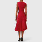 Women's Wedding Guest Midi Dress with Asymmetric Ruffle Hem