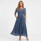 Women's Wedding Guest Midi Dress with Pockets and 3/4 Sleeves