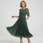 Women's Wedding Guest Midi Dress with Pockets and 3/4 Sleeves