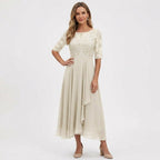 Women's Wedding Guest Midi Dress with Pockets and 3/4 Sleeves