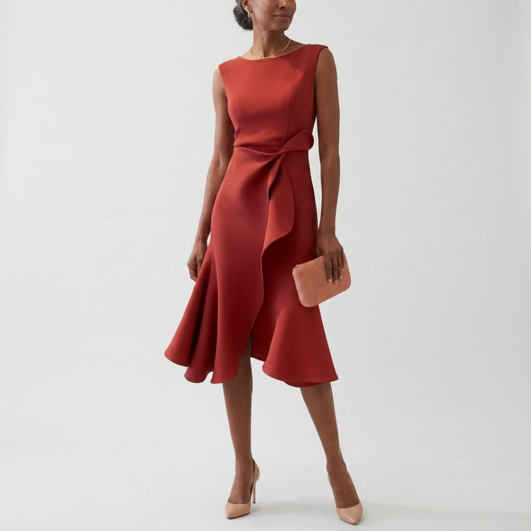 Women's Wedding Guest Midi Dress with Ruffle Hem
