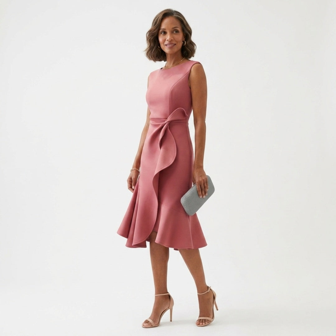 Women's Wedding Guest Midi Dress with Ruffle Hem